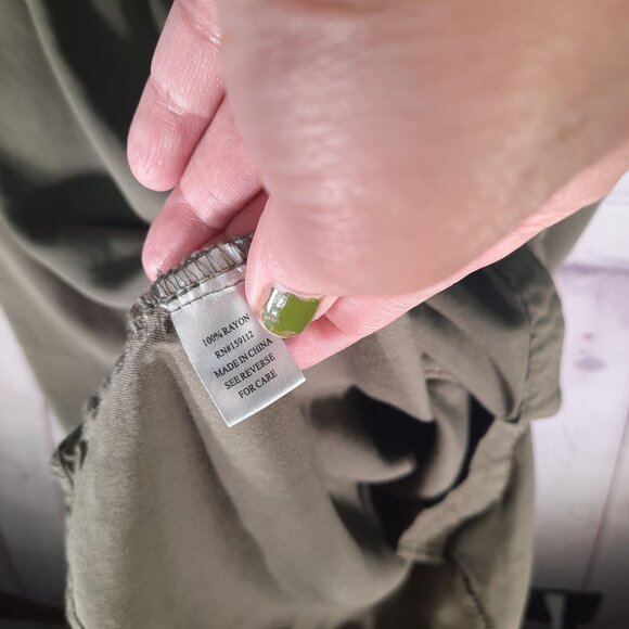 Given Kale Shirt Dress Green Collared Short Sleeve Button Front - Picture 6 of 9